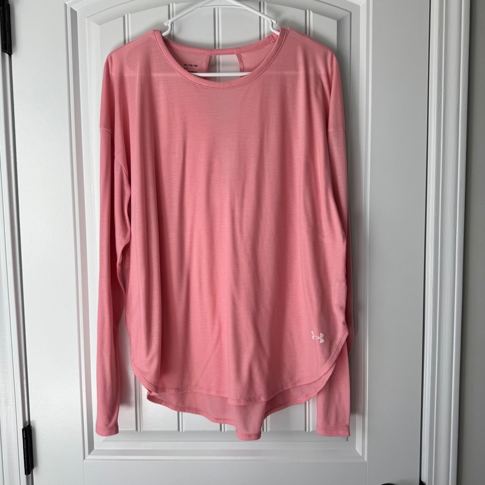 Under Armour HeatGear Pink Long Sleeve Training Top Open Back XL Loose Fit